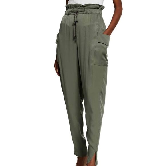 Emporio Armani Women’s Green Cupro Paperbag Cargo Pants W/ Ankle Slit Size: 52 - Picture 1 of 14